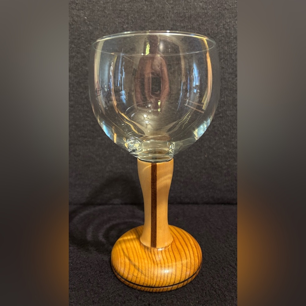 Inlaid Wood Stemmed Wine Glass Danish Modern Style